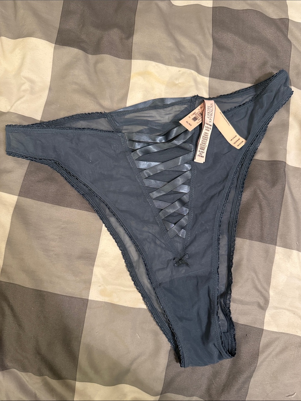 Lace-Up Mesh Brazilian slip Panty - Charcoal
